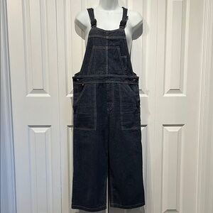 Roxy‎ Quicksilver Blue Denim Cropped Wide Leg Overalls Size S